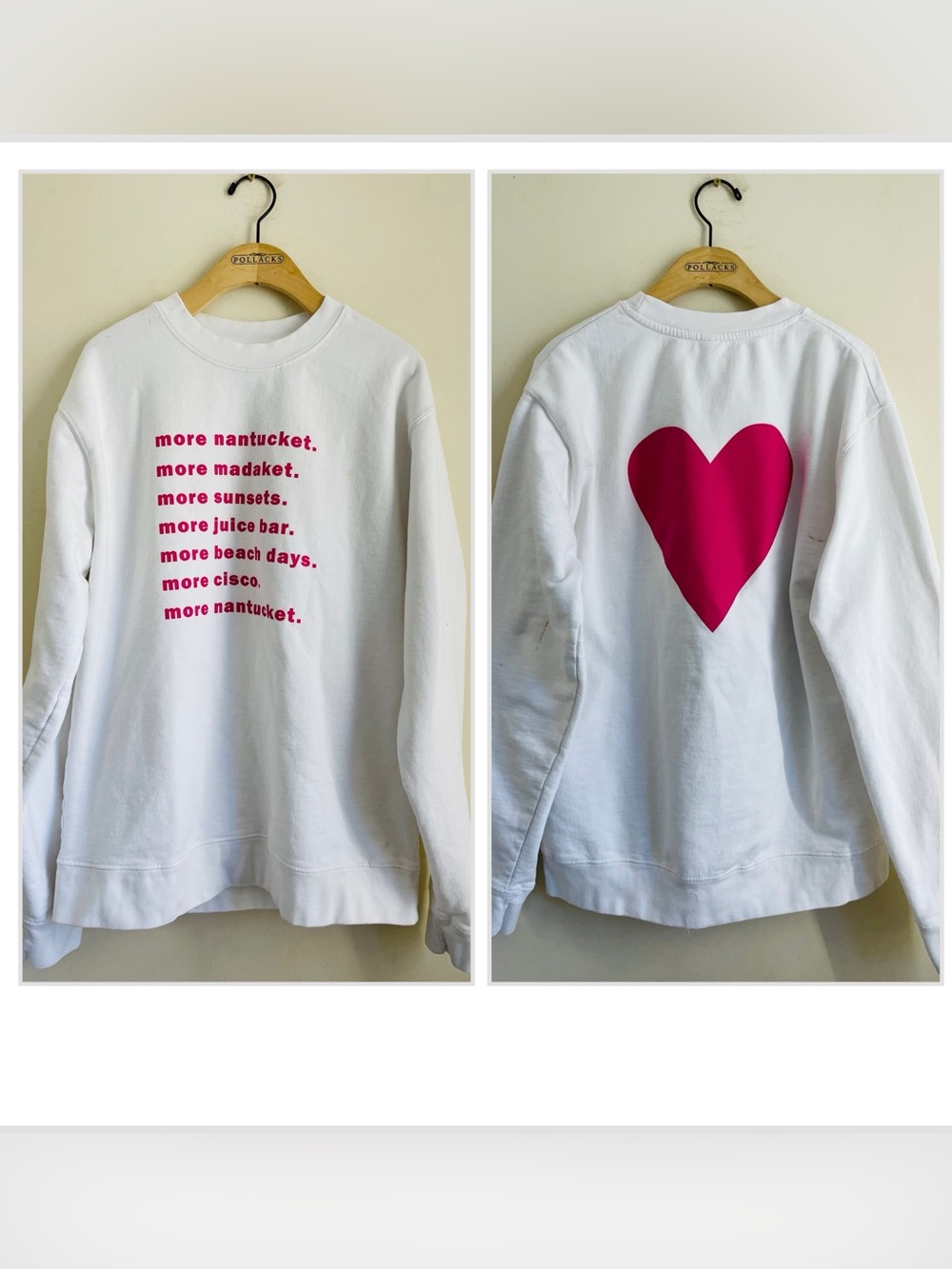 Nantucket I Am My Story Graphic Sweatshirt White Pink Heart Size L Beach Coast